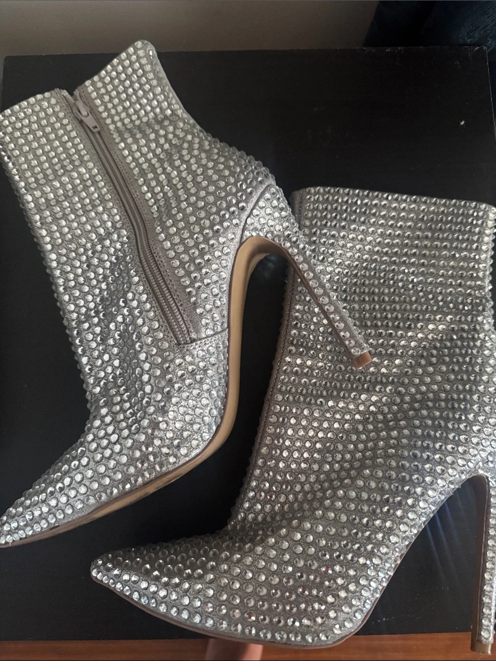 Steve Madden Silver Crystal Embellished Pointed Toe Women's Boots